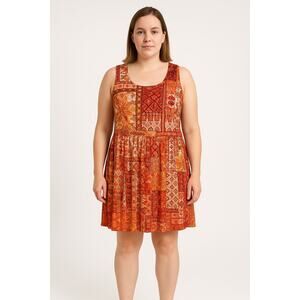 Connected Apparel Women’s Patch-Work Sleeveless Fit-&-Flare Sundress Size 8